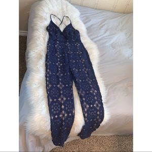 NAVY BLUE FLOWER/LACE JUMPSUIT